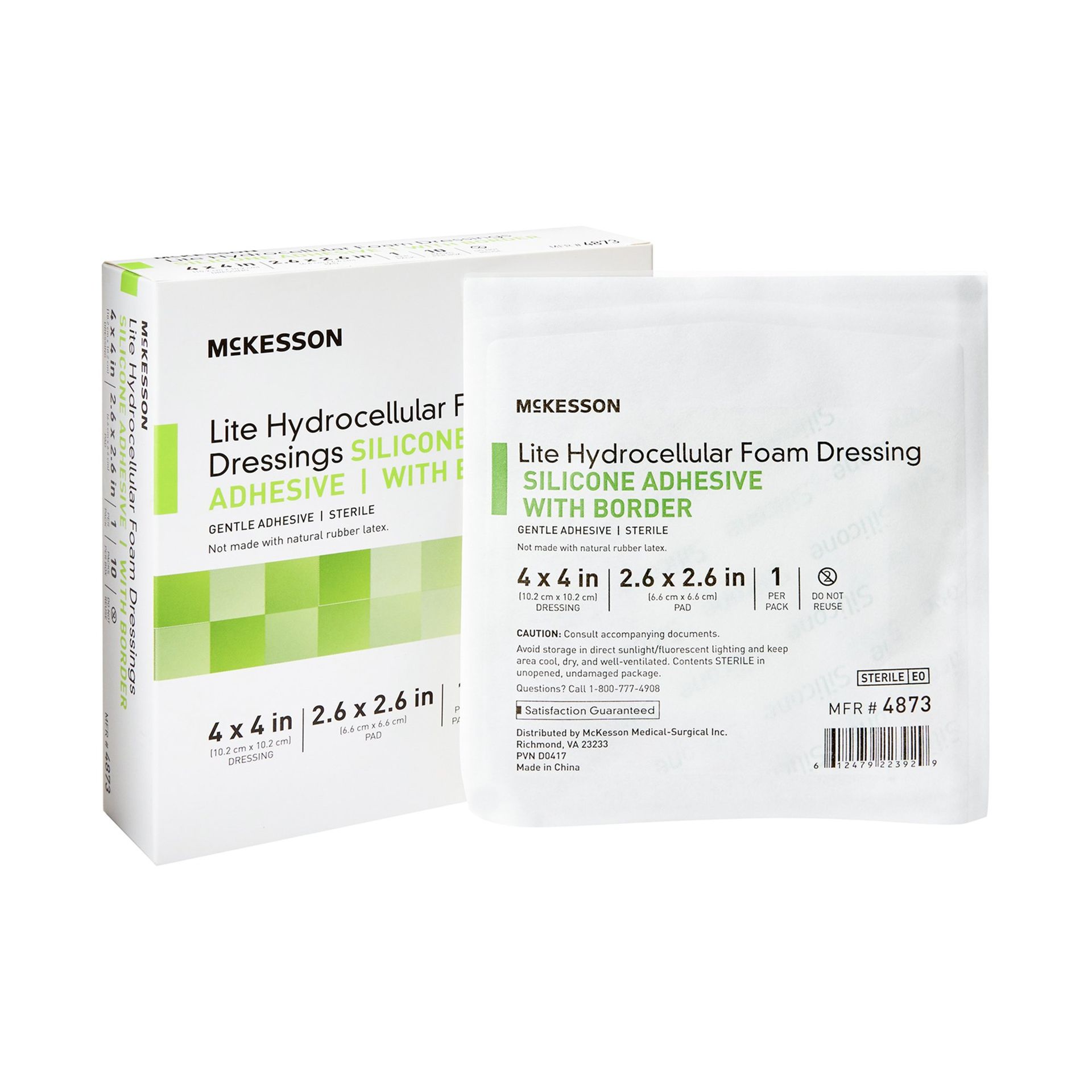Box and package of McKesson Lite Hydrocellular Foam Dressing with Silicone Adhesive, border.