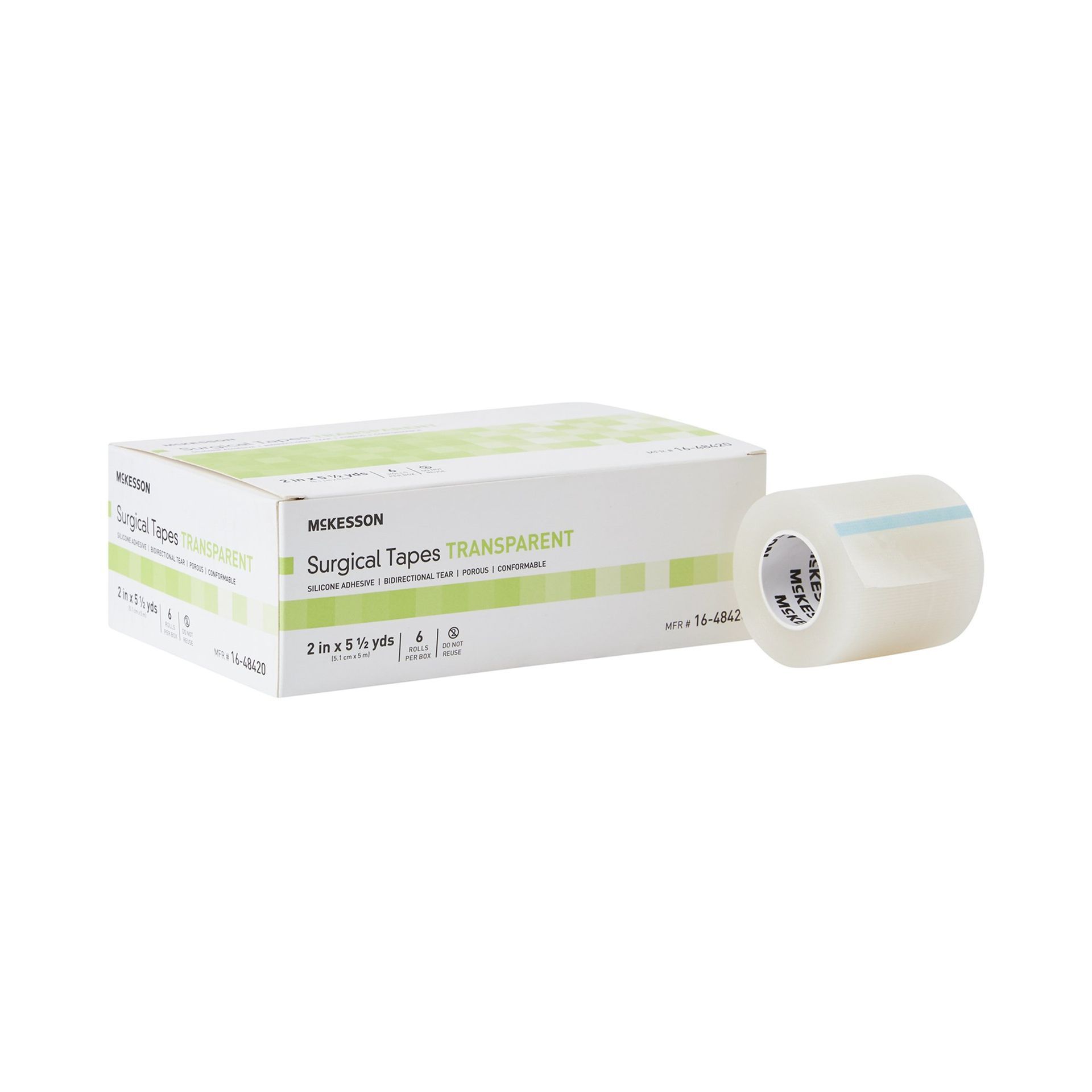 Box of transparent surgical tape and a roll of tape.