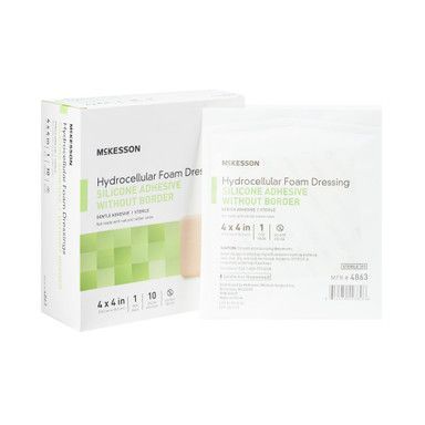 Box and individual wrapper of McKesson hydrocellular foam dressing with silicone adhesive.