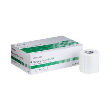 Box and roll of McKesson surgical paper tape; white, green accents.