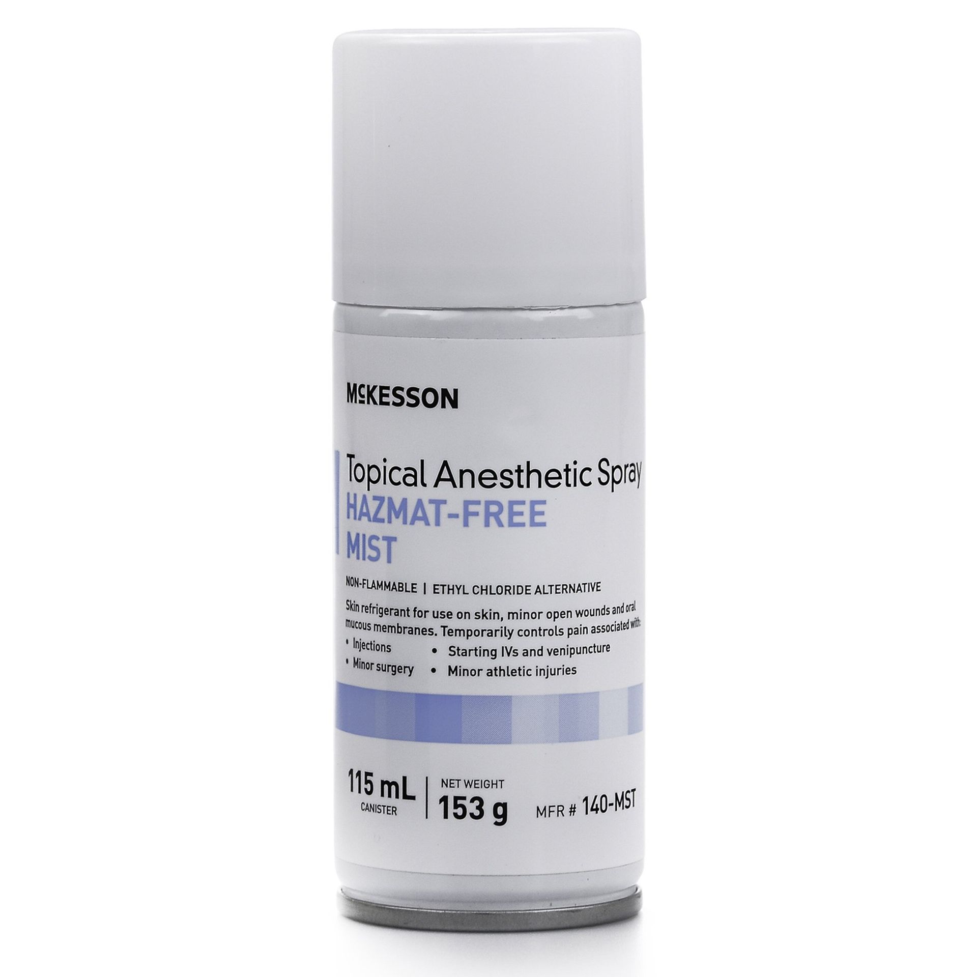 White bottle of McKesson topical anesthetic spray, Hazmat-free mist.