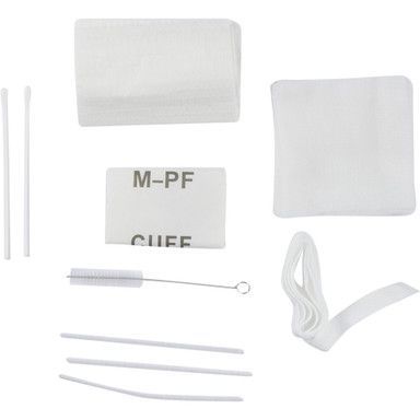 White medical tracheostomy care kit with supplies.