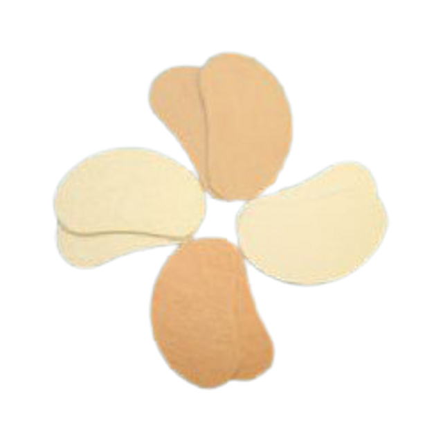 Assorted beige and tan shoulder pads arranged in a flower-like pattern.