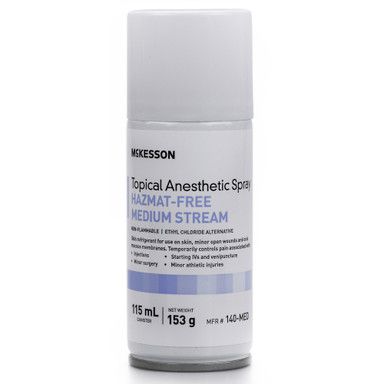 McKesson topical anesthetic spray. White can, blue and white labels. 115 mL.