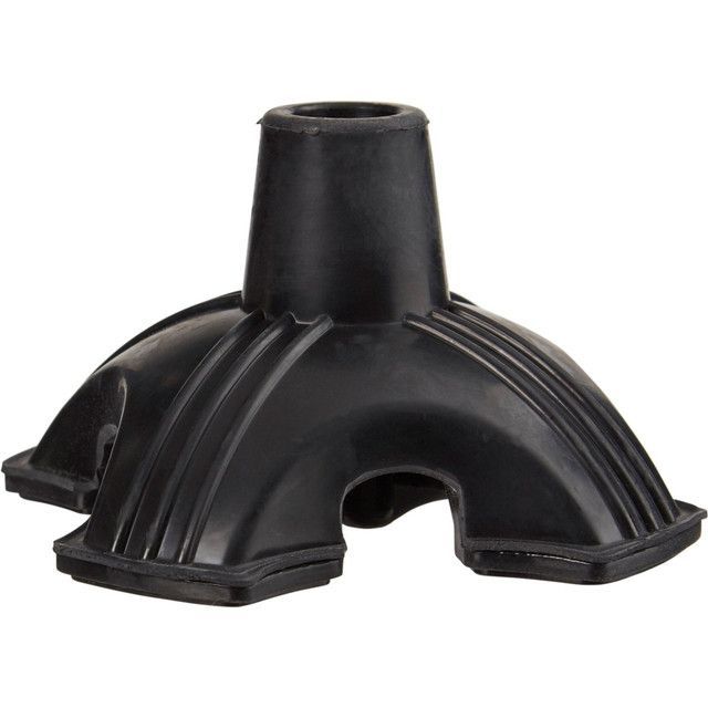 Black rubber quad cane tip for stability.