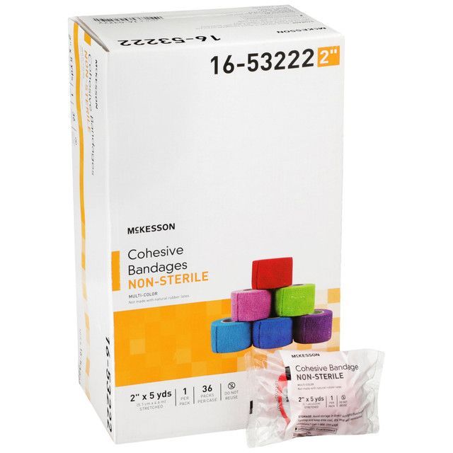 Box of McKesson cohesive bandages, non-sterile, multi-colored rolls. 2