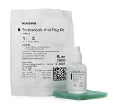 McKesson Endoscopic Anti-Fog Kit: bottle, sponge, and sterile pouch.  For use with endoscopes to prevent fogging.