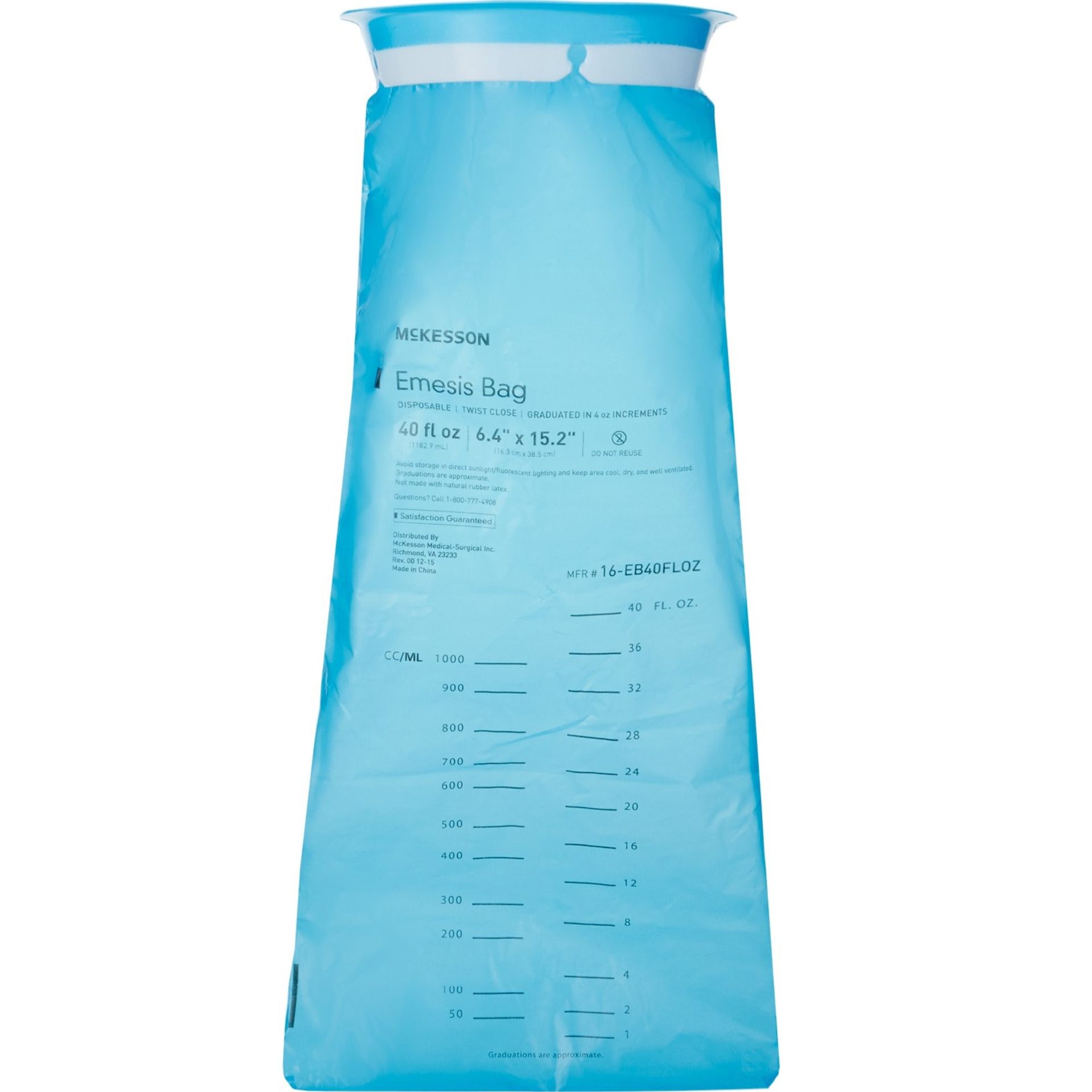 Blue enema bag with measurement markings.