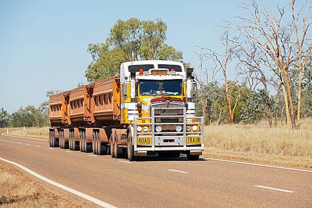 Mining road train on a sealed road in outback Australia.