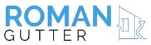 A Roman Gutter logo with a house in the background.