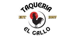 A logo for el gallo taqueria with a rooster on it