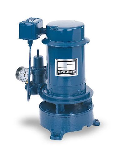 A blue water pump with a gauge attached to it