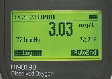 HI98198 Opdo Optical Dissolved Oxygen Meter screen