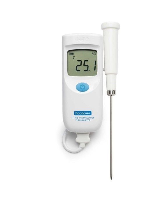 Foodcare Food thermometer and probe for accurate temperature readings in kitchens, restaurants, calibrated in Ireland to National Standards.  Ideal for taking the temperature of meat or food.
