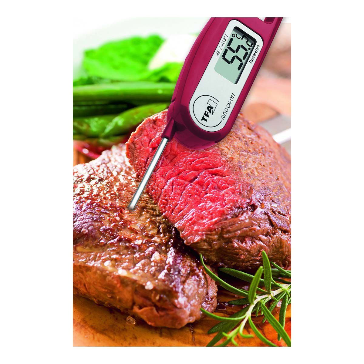 The TJ55 Pocket folding thermometer, ideal for measuring the temperature of meat in kitchens