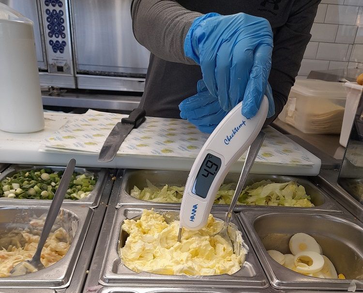 Checking food temperature with a thermometer 