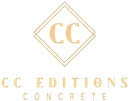 Gold logo with "CC" in a diamond frame, over the text "CC EDITIONS" and "CONCRETE" in a matching serif font.