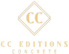 Gold logo with "CC" in a diamond frame, over the text "CC EDITIONS" and "CONCRETE" in a matching serif font.