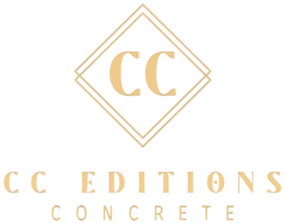 Gold logo with "CC" in a diamond frame, over the text "CC EDITIONS" and "CONCRETE" in a matching serif font.