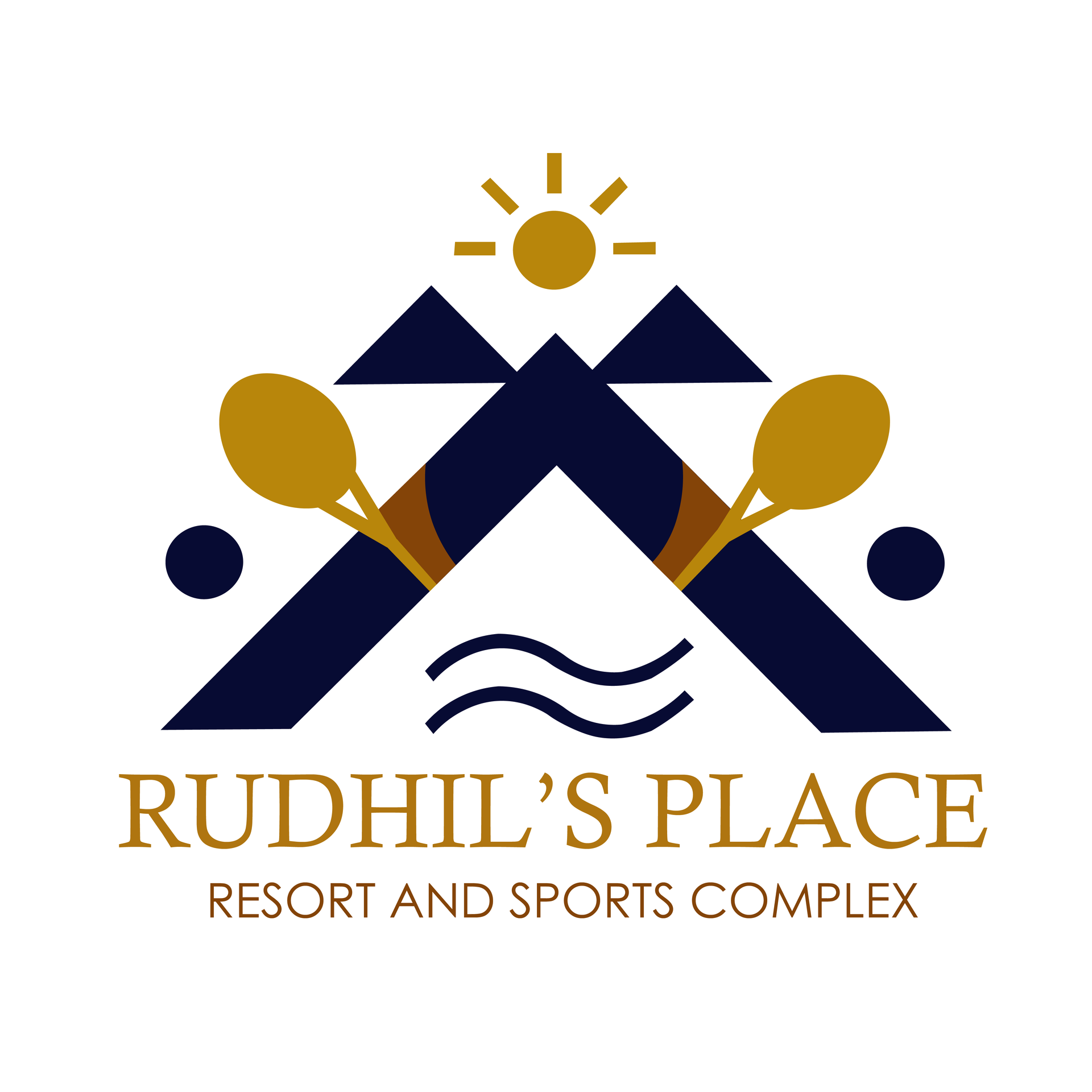 A logo for rudhil 's place resort and sports complex