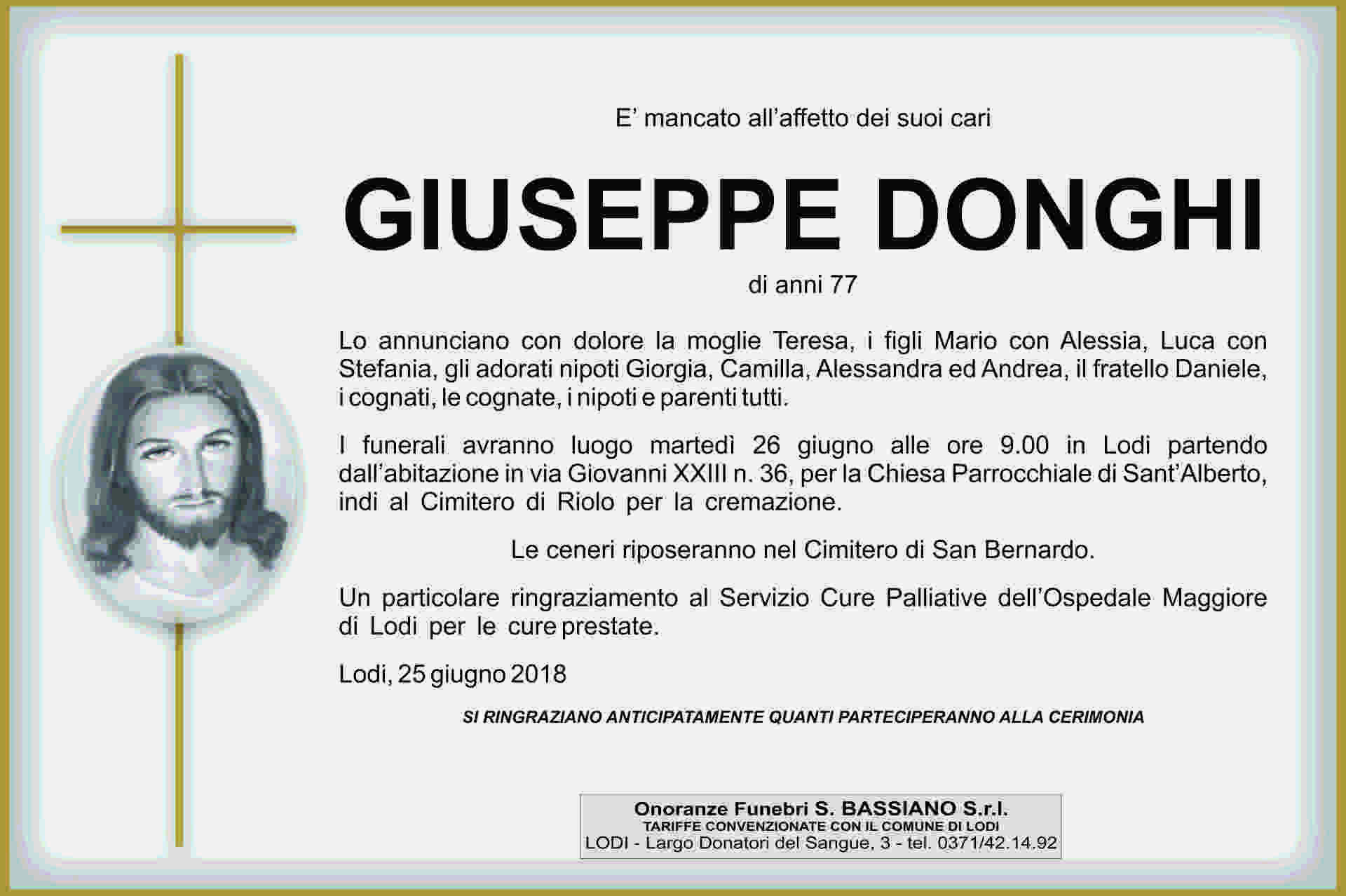 necrologio DONGHI GIUSEPPE