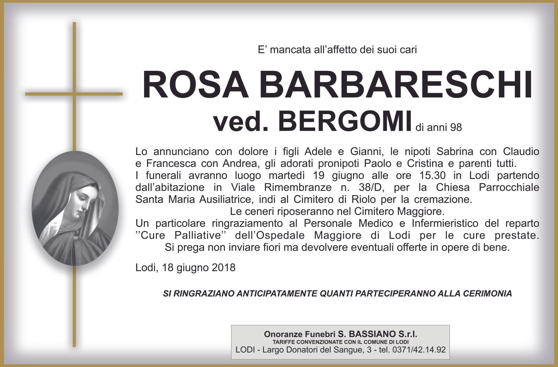 necrologio BARBARESCHI ROSA