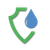 A blue drop of water next to a shield with a check mark on it.