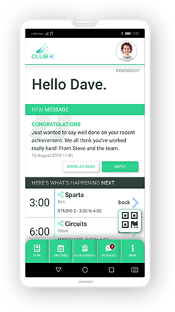 clublink app showing your messages from your trainer or school