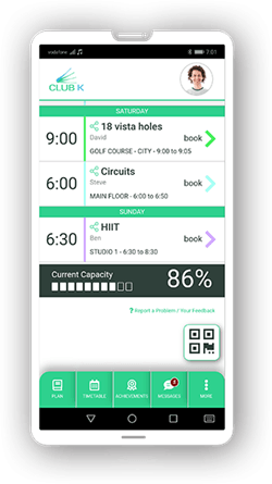 clublink showing you timetables for different classes and how full the class is