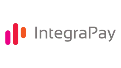 The integrapay logo is a pink and white logo on a white background.