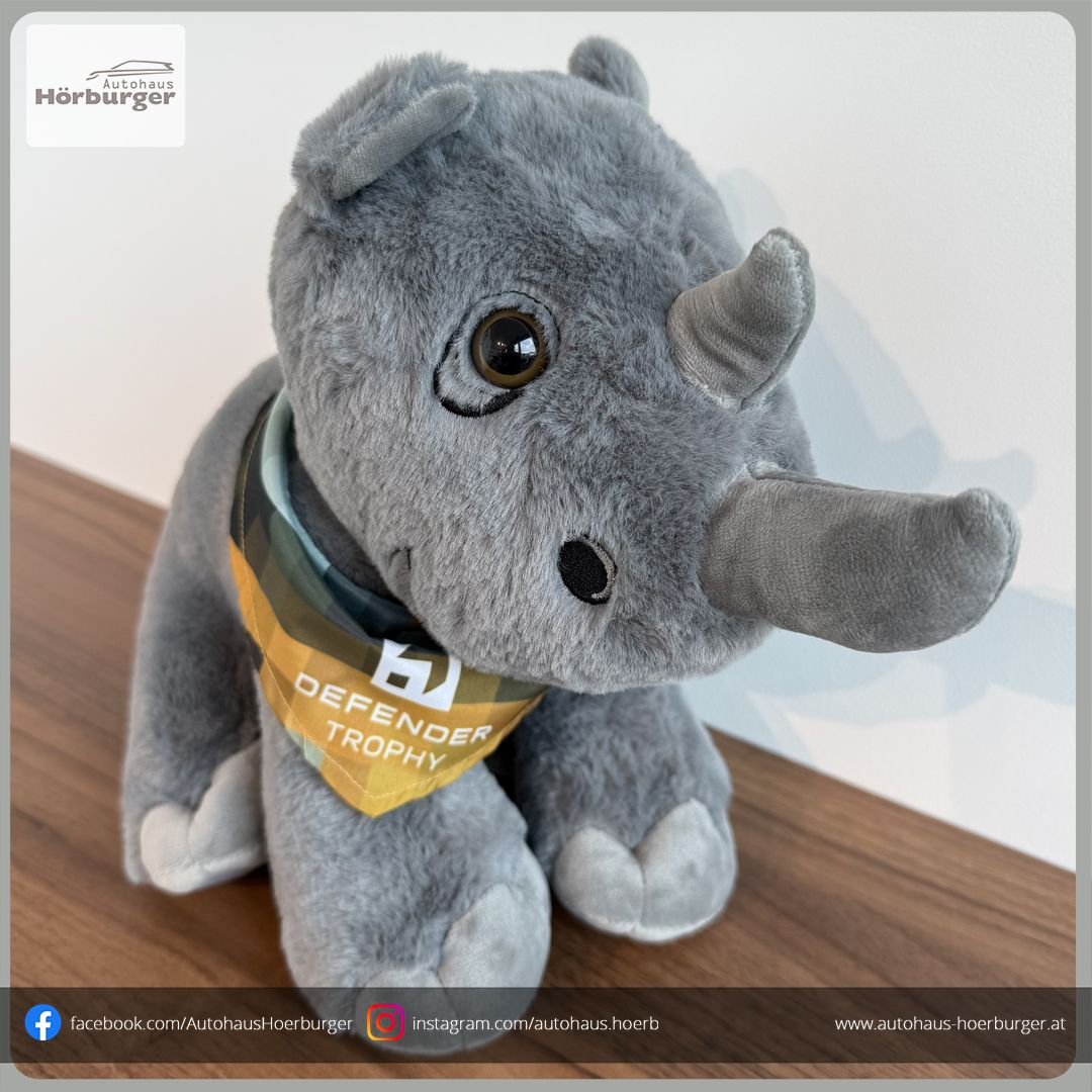 Autohaus Hörburger Land Rover Defender Trophy Kuscheltier Nashorn.