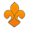 Orange fleur-de-lis symbol with a dark green outline.