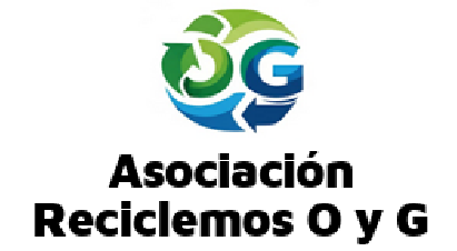 Logotipo de la Asociación Reciclemos O y G con símbolo de reciclaje y colores verde/azul.