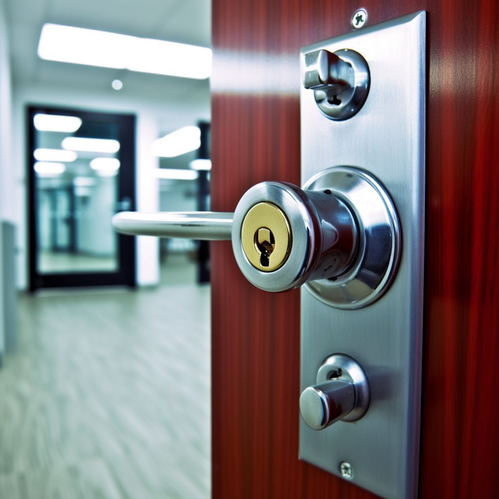 A close up of a door handle with a key in it