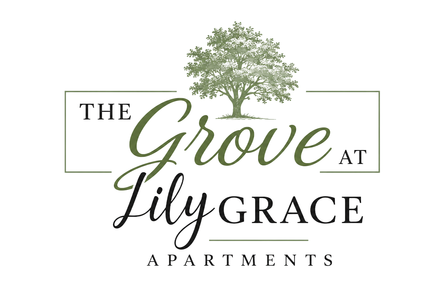 The Grove at Lily Grace Apartments logo with a green tree and elegant script text