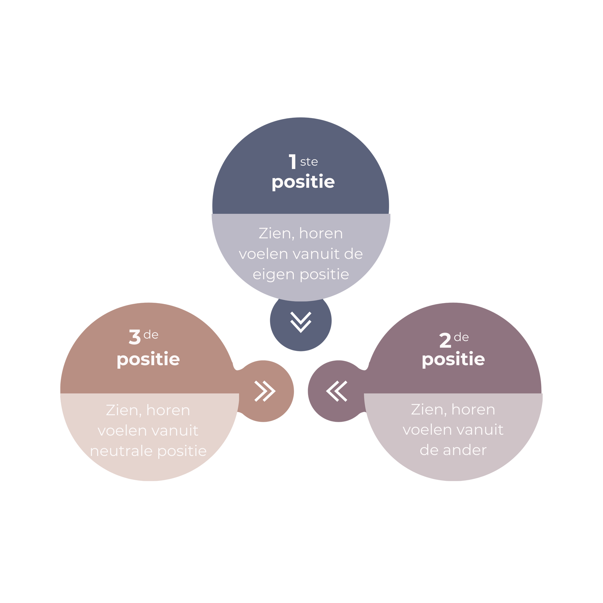 Diagram van de Drie Perceptuele Posities voor het verkrijgen van empathie en het oplossen van conflicten in coaching.