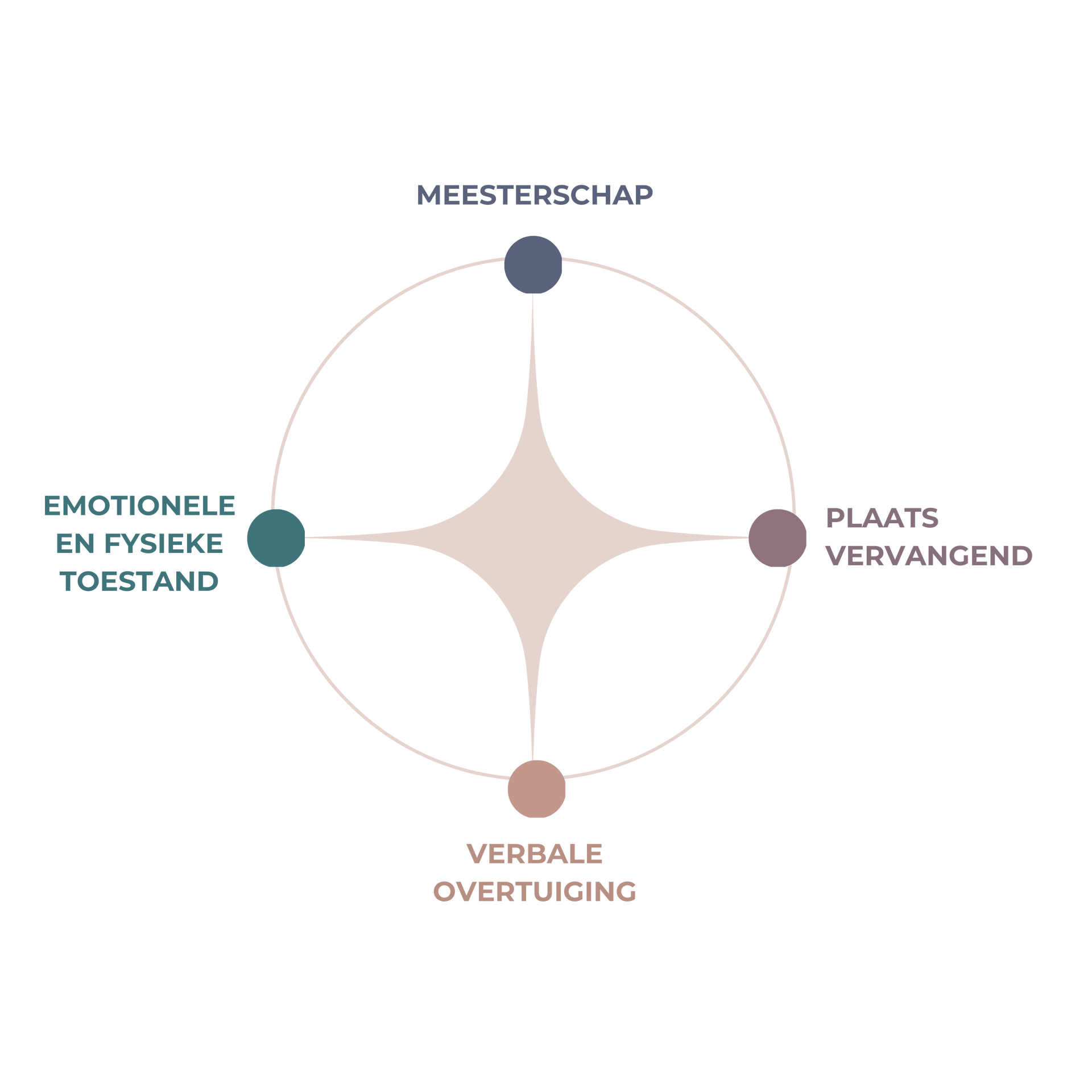 Diagram van de Zelfredzaamheidstheorie (Bandura) voor het vergroten van cliƫntvertrouwen en het bereiken van doelen.