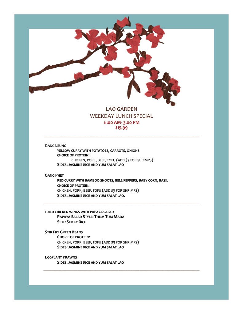 lao garden lunch special menu