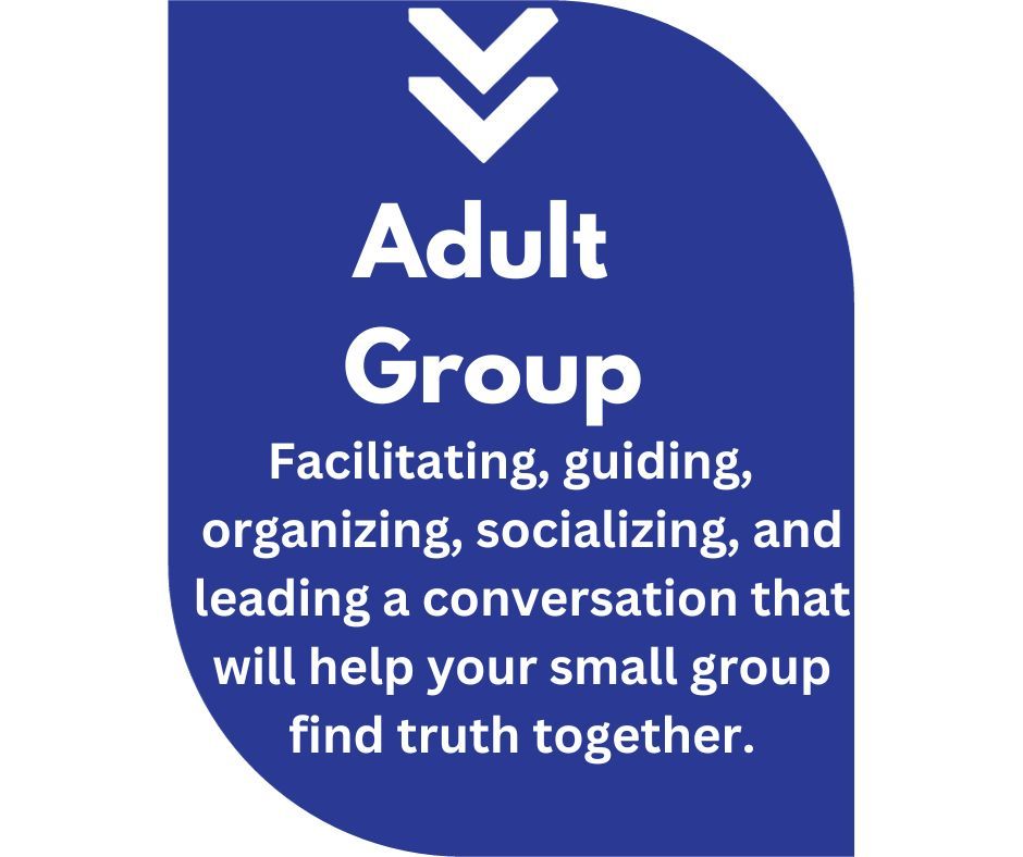 Sign about adult groups with text describing leadership opportunities