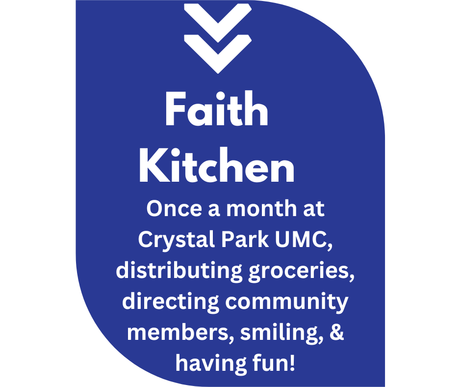Sign about Faith Kitchen food/clothing bank ministry with information about volunteer opportunities