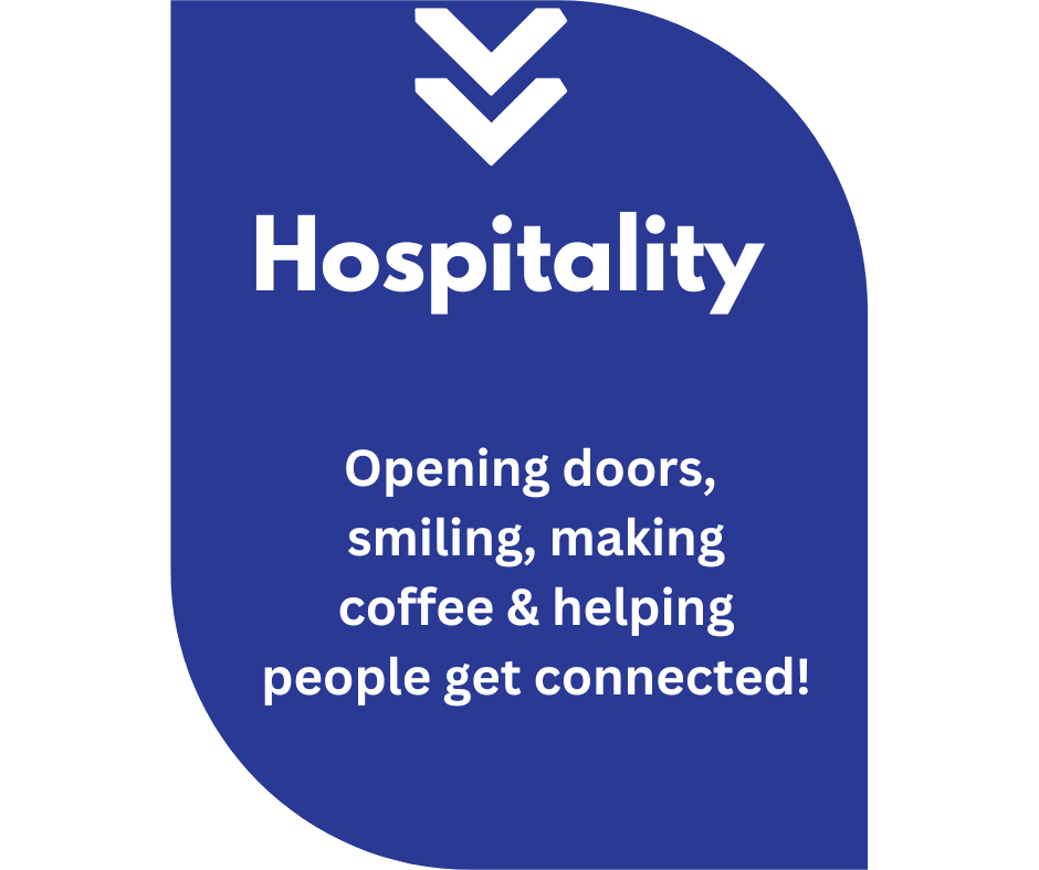 A blue sign that says hospitality on it