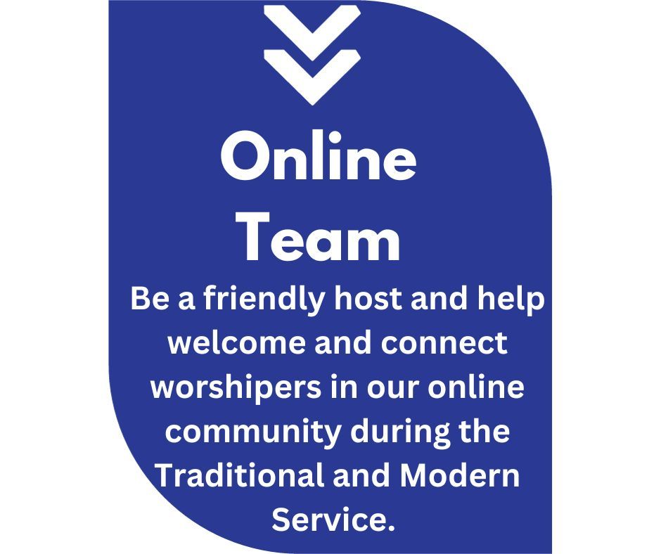 Sign about online worship volunteer opportunities