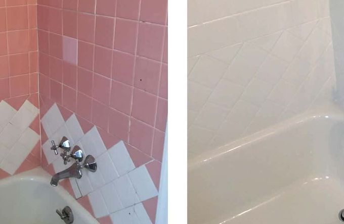 White bathtub prepared for refinishing, taped edges, covered with paper and cloth.