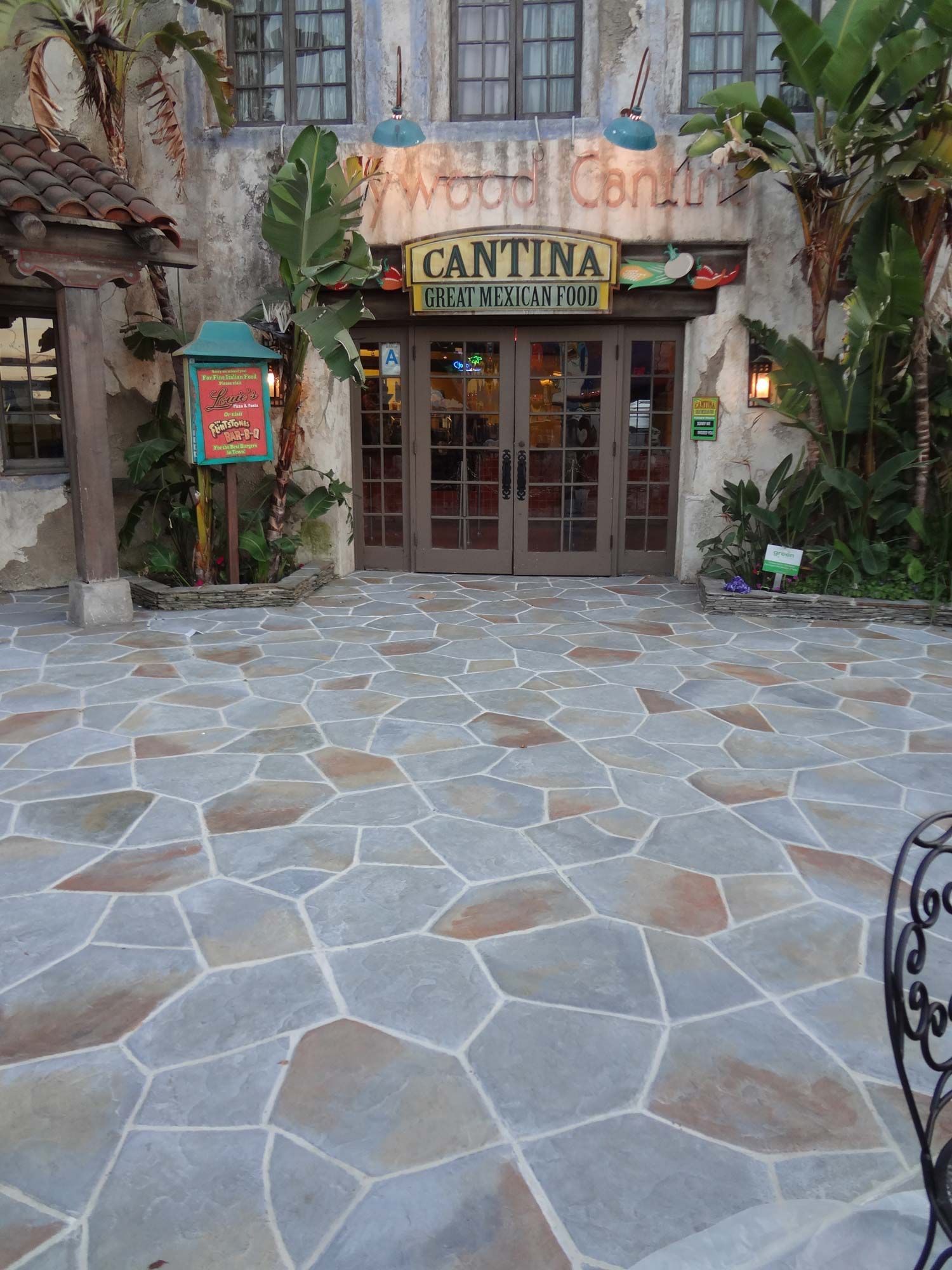 Stamped concrete patio at a restaurant entrance in San Diego.