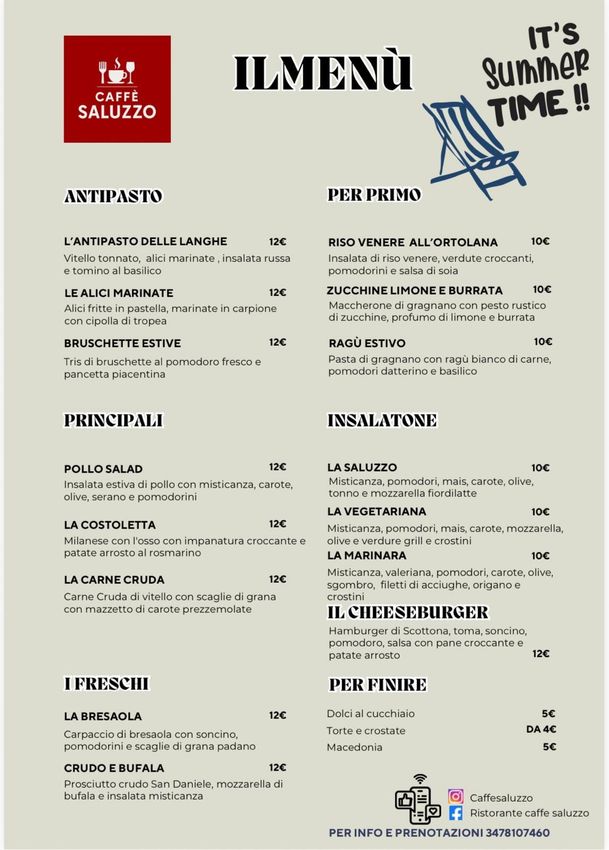 Menu board of a restaurant, with sections for antipasti, primi, secondi, insalatone, i freschi, and dolci.
