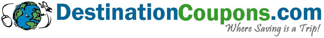 DestinationCoupons.com logo with a globe icon. The tagline reads 