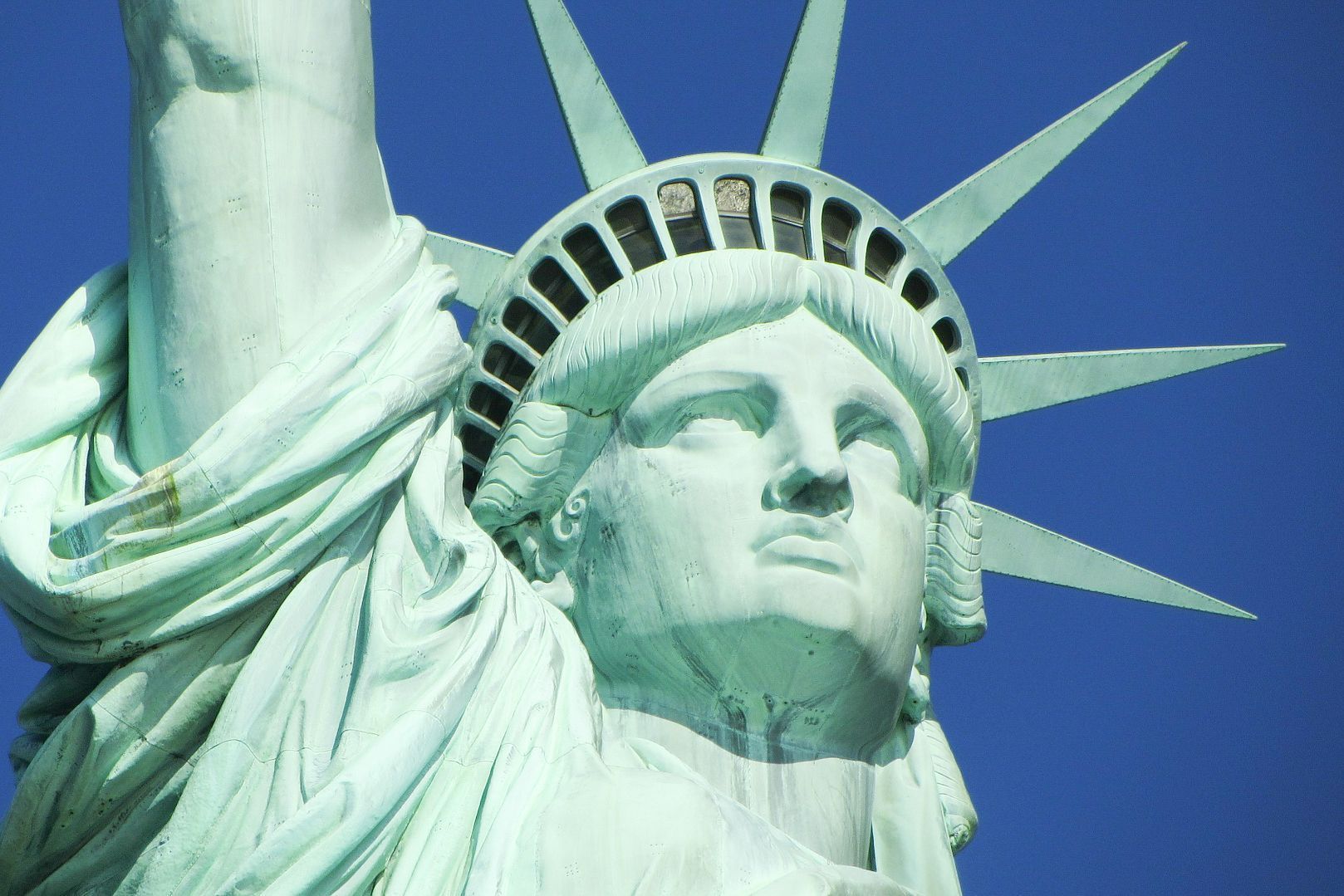 A closeup of the Statue of Liberty.