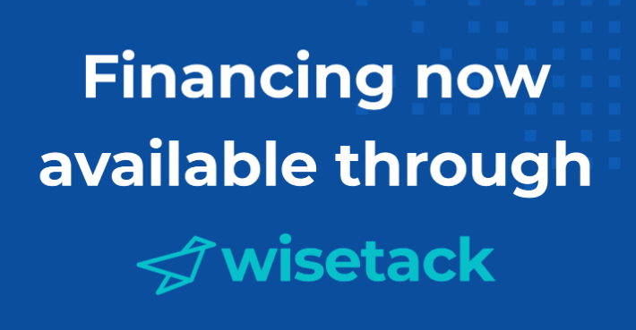 a blue sign that says financing now available through wise tack
