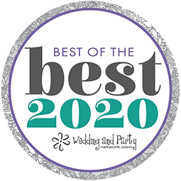 Best of the Best 2020 Wedding and Party Network award badge in gray, teal, and purple