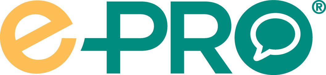 Logo of e-PRO, with teal letters and an orange 